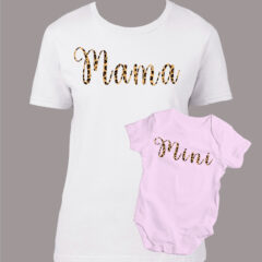 Σετ μαμά κόρη/Μama-Mini leopard, matching outfits,for mother and daughter,leopard print. μπλουζάκι και φορμάκι με στάμπα,για μαμά και κόρη,σετ.
