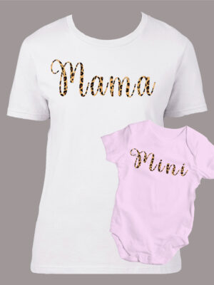 Σετ μαμά κόρη/Μama-Mini leopard, matching outfits,for mother and daughter,leopard print. μπλουζάκι και φορμάκι με στάμπα,για μαμά και κόρη,σετ.