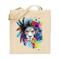 Τσάντα tote/Fierce Lion, tote bag,with lion print,floral,colorful, τσάντα με σχέδιο,λιοντάρι,πολύχρωμο,λουλούδια,άγρια ζώα,Υφασμάτινες τσάντες με σχέδιο,βαμβακερές,tote bags,cotton bags,τσάντες με τύπωμα,στάμπα.
