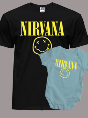 Σετ μπαμπας γιός/Nirvana, matching clothes for dad and son,nirvana ,music,μουσική,συγκροτήματα,ROCK,μαύρο μπλουζάκι με στάμπα,μπλουζάκι κοντομάνικο,μπλουζάκι με σχέδιο,t-shirt με σχέδιο,ανδρικό t-shirt,βαμβακερό μπλουζάκι.