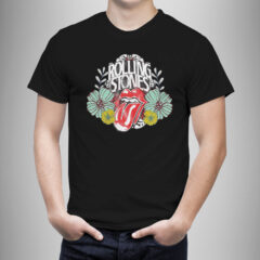 Μπλουζάκι με στάμπα/Rolling stones, t-shirt,with colorful print,rock band,floral, μπλουζάκι με τύπωμα,ροκ,μουσική,μαύρο μπλουζάκι με στάμπα,μπλουζάκι κοντομάνικο,μπλουζάκι με σχέδιο,t-shirt με σχέδιο,ανδρικό t-shirt,βαμβακερό μπλουζάκι.