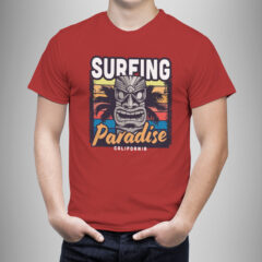 Μπλουζάκι με στάμπα/Surfing paradise, μπλουζάκι με τύπωμα,για λάτρεις του σέρφ,θάλασσα,hawaii,tiki,surfing,t-shirt,κόκκινο μπλουζάκι με στάμπα,μπλουζάκι κοντομάνικο,μπλουζάκι με σχέδιο,t-shirt με σχέδιο,ανδρικό t-shirt,βαμβακερό μπλουζάκι.