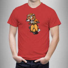 Μπλουζάκι με στάμπα/Tiger ride, Mπλουζάκι με σχέδιο,τίγρης,μηχανή,σκούτερ,κόκκινο μπλουζάκι με στάμπα,μπλουζάκι κοντομάνικο,μπλουζάκι με σχέδιο,t-shirt με σχέδιο,ανδρικό t-shirt,βαμβακερό μπλουζάκι.