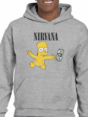 Ανδρικό φούτερ/Nirvana-Simpsons, Φούτερ γκρί, με σχέδιο,Nirvana,cartoon,simpsons,φούτερ με στάμπα,φούτερ ανδρικό,φούτερ με κουκούλα και τσέπες,φούτερ με εκτύπωση.