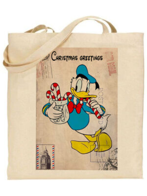 Tσάντα tote/Christmas greetings Donald Υφασμάτινες τσάντες με σχέδιο,βαμβακερές,tote bags,cotton bags,τσάντες με τύπωμα,στάμπα,χριστούγεννα,χριστουγεννιάτικες τσάντες,τσάντα με χριστουγεννιάτικη στάμπα,donald,disney,cartoon