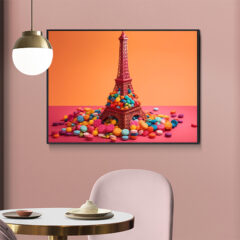 Καμβάς με σχέδιο/Eiffel tower candies 90x50,καμβάς με σχέδιο,ψηφιακή εκτύπωση σε καμβά,canvas,printedcanvas,france,french,eiffel tower,monuments,pink,orange,πολύχρωμος καμβάς,Παρίσι,Πύργος του Άιφελ.