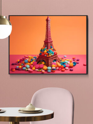 Καμβάς με σχέδιο/Eiffel tower candies 90x50,καμβάς με σχέδιο,ψηφιακή εκτύπωση σε καμβά,canvas,printedcanvas,france,french,eiffel tower,monuments,pink,orange,πολύχρωμος καμβάς,Παρίσι,Πύργος του Άιφελ.