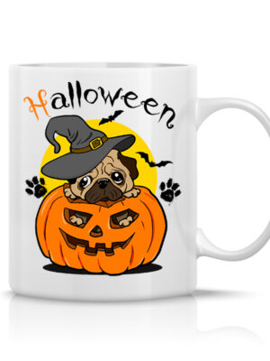 Κούπα με σχέδιο/Halloween Pug , κούπα με σχέδιο,pug,dogs,dog love,pumpkin,horror,thriller,halloween,κούπα με εκτύπωση,κούπα με στάμπα,κούπες,πορσελάνινη κούπα,άσπρη κούπα,λευκή κούπα,κούπες με σχέδιο για δώρο.