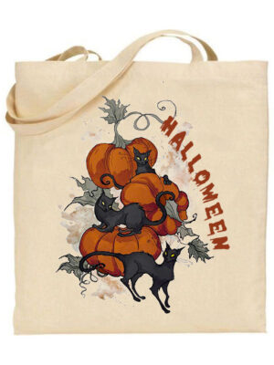 Tσάντα tote/Halloween cats, υφασμάτινη τσάντα με σχέδιο,γάτες,χάλογουιν,halloween,cats,Υφασμάτινες τσάντες με σχέδιο,βαμβακερές,tote bags,cotton bags,τσάντες με τύπωμα,στάμπα,happy halloween,spooky,φθινοπωρινές τσάντες.τσάντες για το χάλογουιν.