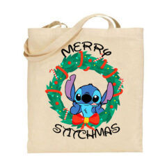 Tσάντα tote/Merry Stitchmas, Υφασμάτινες τσάντες με σχέδιο,βαμβακερές,tote bags,cotton bags,τσάντες με τύπωμα,στάμπα,christmas,χριστούγεννα,χριστουγεννιάτικες τσάντες,τσάντες με στάμπα χριστουγεννιάτικη,stitch,lilo & Stitch.