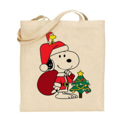 Tσάντα tote/Christmas Snoopy, Υφασμάτινες τσάντες με σχέδιο,βαμβακερές,tote bags,cotton bags,τσάντες με τύπωμα,στάμπα,χριστούγεννα,χριστουγεννιάτικες τσάντες,τσάντα με χριστουγεννιάτικη στάμπα,snoopy,cartoon
