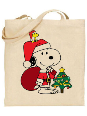 Tσάντα tote/Christmas Snoopy, Υφασμάτινες τσάντες με σχέδιο,βαμβακερές,tote bags,cotton bags,τσάντες με τύπωμα,στάμπα,χριστούγεννα,χριστουγεννιάτικες τσάντες,τσάντα με χριστουγεννιάτικη στάμπα,snoopy,cartoon