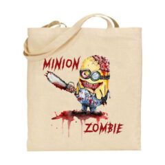 Tσάντα tote/Minion zombie, υφασμάτινη τσάντα με σχέδιο minions,υφασμάτινη τσάντα με καρτούν,halloween,tote bag,υφασμάτινη τσάντα με στάμπα.