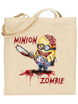 Tσάντα tote/Minion zombie, υφασμάτινη τσάντα με σχέδιο minions,υφασμάτινη τσάντα με καρτούν,halloween,tote bag,υφασμάτινη τσάντα με στάμπα.