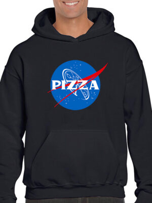 Ανδρικό φούτερ/Nasa pizza, Φούτερ γκρί, με στάμπα,καρτούν,χιουμοριστικά,humour,funny,φούτερ ανδρικά,φούτερ με κουκούλα τσέπη,φούτερ με τύπωμα,nasa,space,logo.