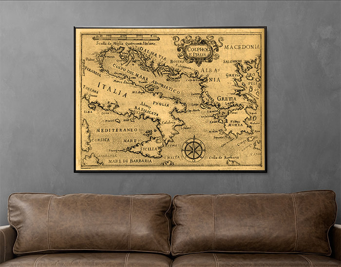 Καμβάς με σχέδιο,Mediterranean Sea map