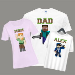 Σετ γονείς-παιδί/Minecraft family, matching set,clothing,baby,dad,lion king,disney, Σετάκι με στάμπα,για μπαμπά,γιό,λευκό μπλουζάκι με στάμπα,μπλουζάκι κοντομάνικο,μπλουζάκι με σχέδιο,t-shirt με σχέδιο,ανδρικό t-shirt,βαμβακερό μπλουζάκι.