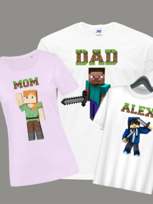 Σετ γονείς-παιδί/Minecraft family, matching set,clothing,baby,dad,lion king,disney, Σετάκι με στάμπα,για μπαμπά,γιό,λευκό μπλουζάκι με στάμπα,μπλουζάκι κοντομάνικο,μπλουζάκι με σχέδιο,t-shirt με σχέδιο,ανδρικό t-shirt,βαμβακερό μπλουζάκι.